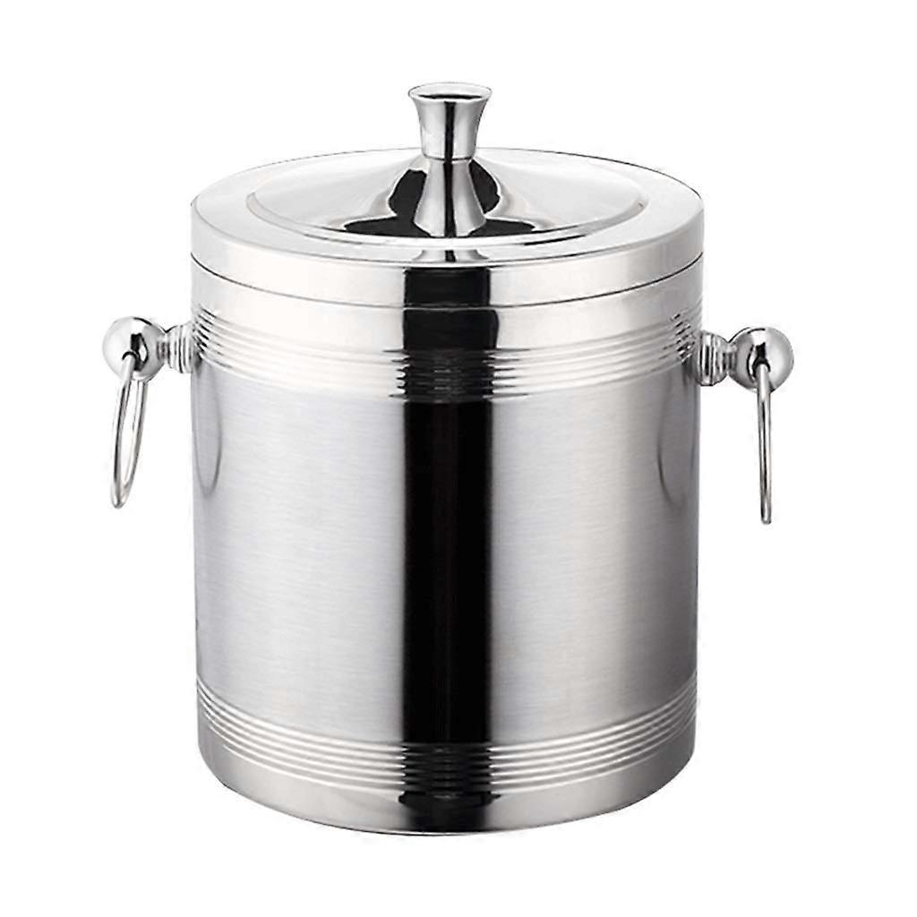 Ice Bucket Double Wall Stainless Steel with Lid for Bar Party Wine Cooler Portable 12x16cm