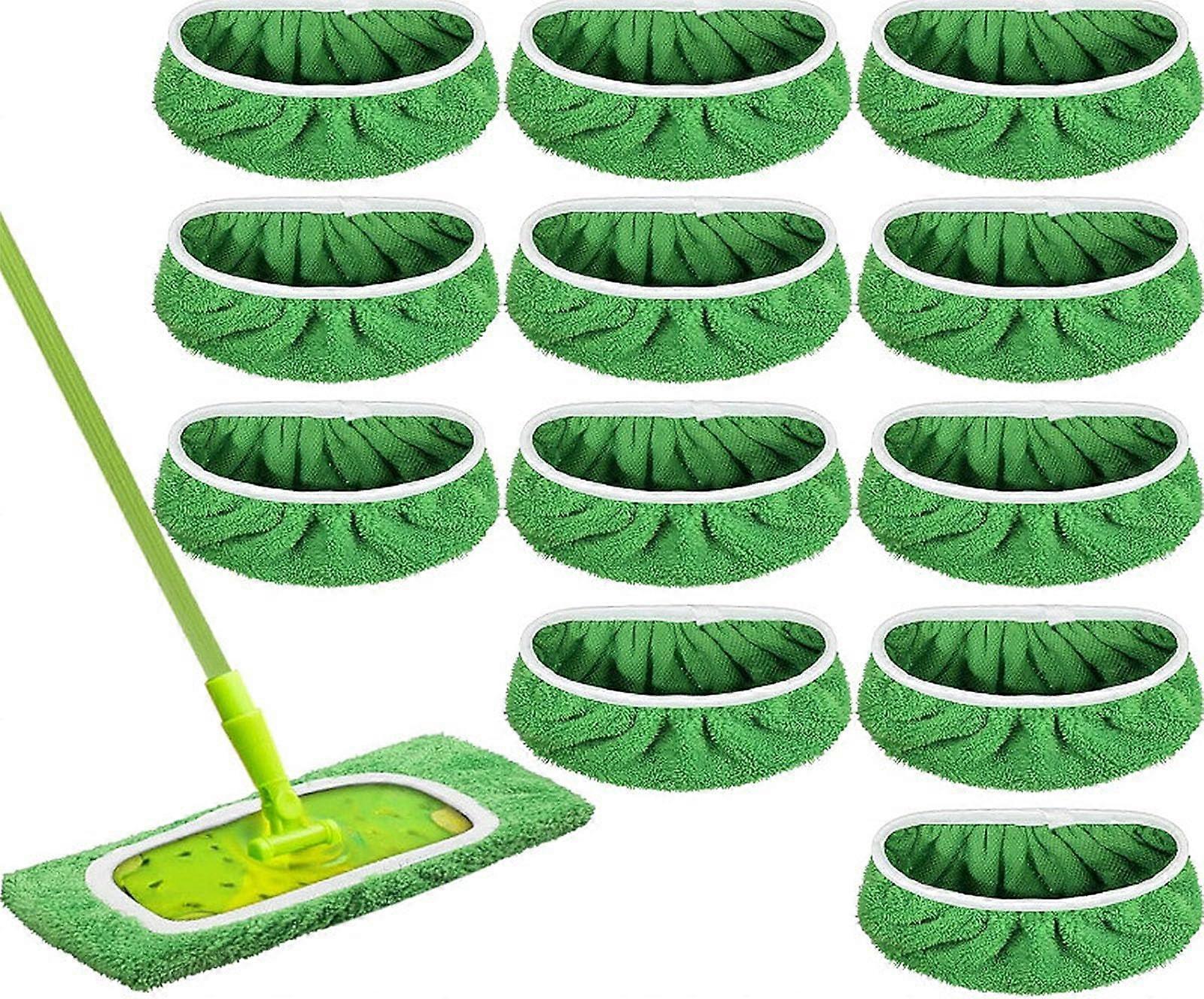 12Pack Reusable Microfiber Mop Pads Fits Swiffer Sweeper Ultraabsorbent Coral Fleece Wet and Dry for Hardwood and Tile Floors
