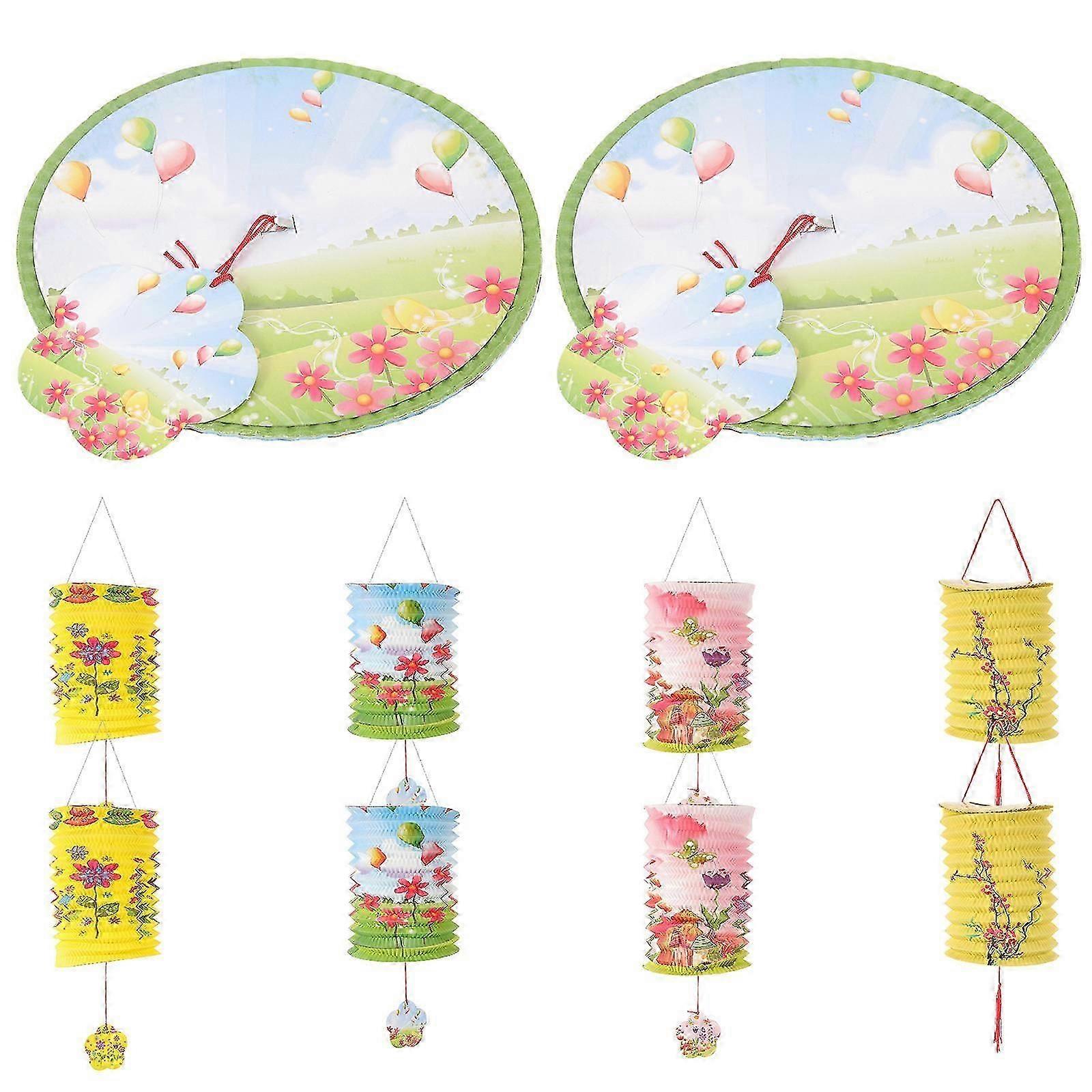 Decorative Paper Lanterns Round Colored Paper Lanterns Mixed Patterns 16X16X22cm Easy Assembly 10Pcs