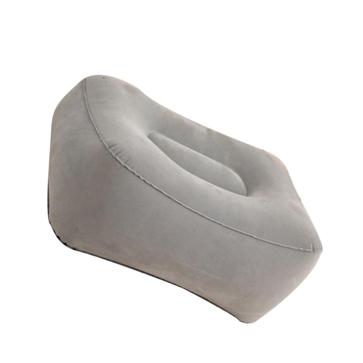 Inflatable Travel Foot Rest Pillow with Flocking Fabric for Airplane Train Leg Support to Reduce Swelling – Gray
