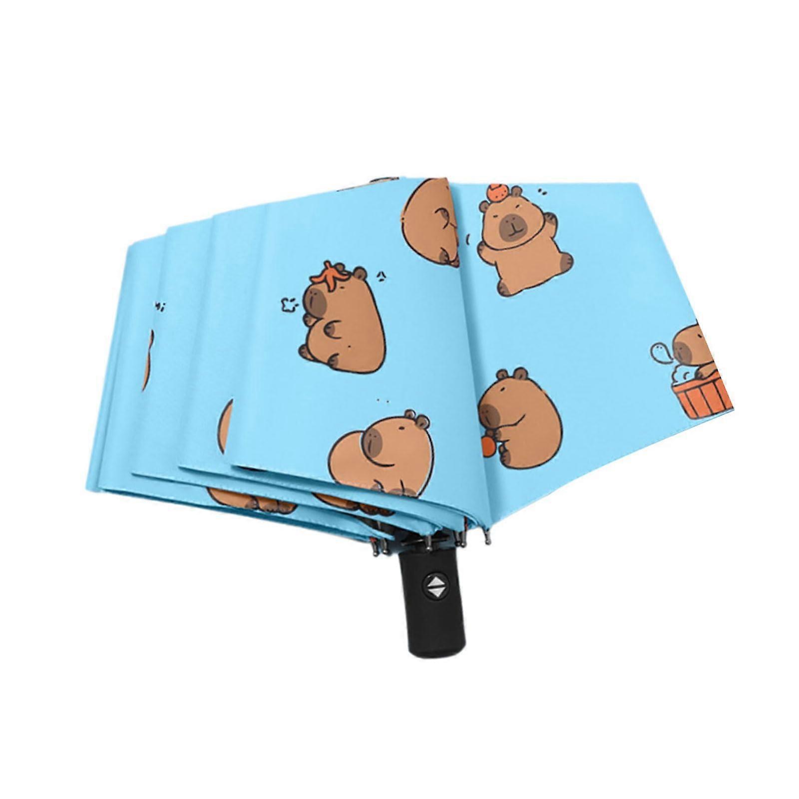Travel Umbrella Automatic Open Close UV50+ Windproof Compact Design with Capybara Pattern