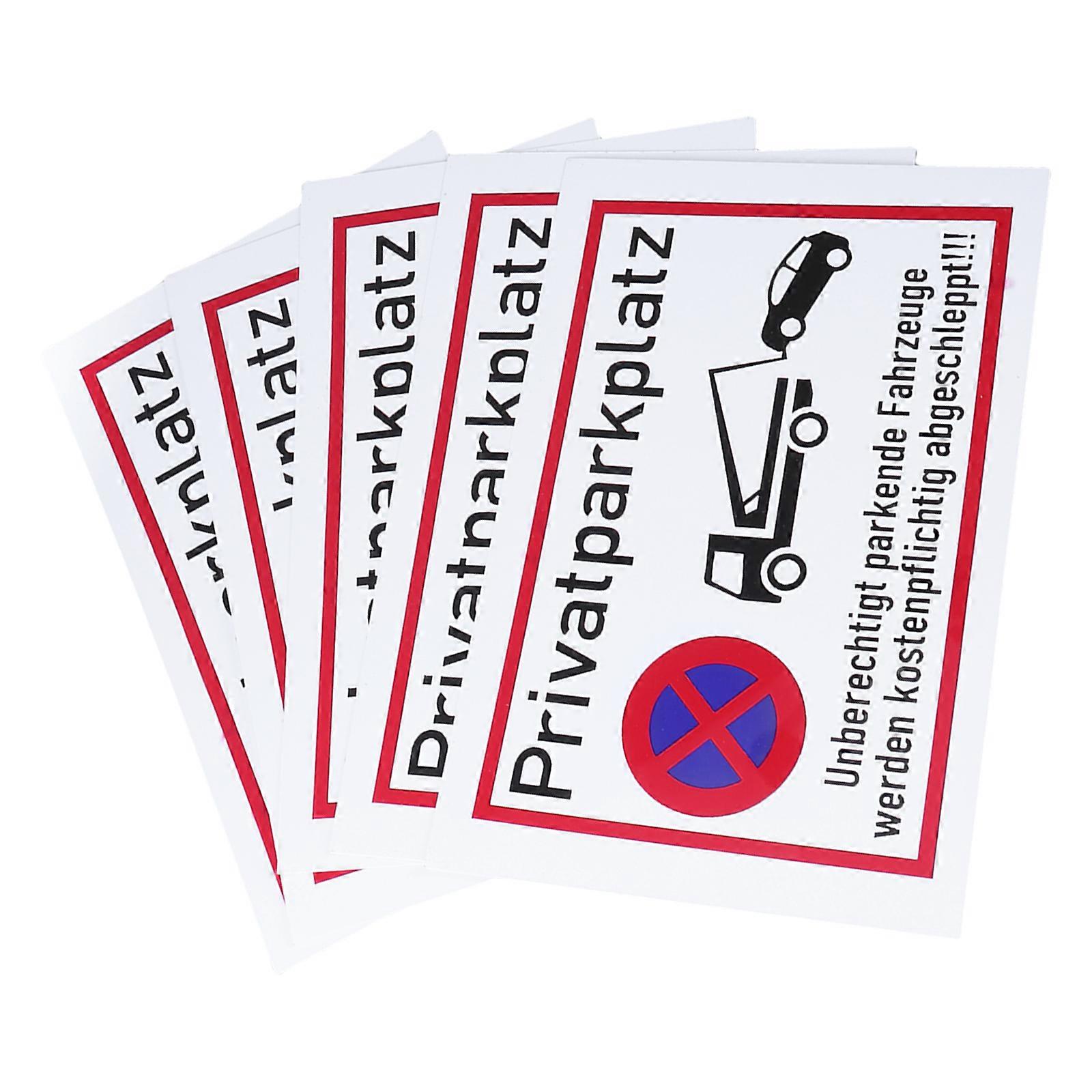 Ensemble de 5 panneaux « Stationnement privé interdit » en acier inoxydable résistant aux intempéries. Panneaux d'avertissement en métal multicolores.