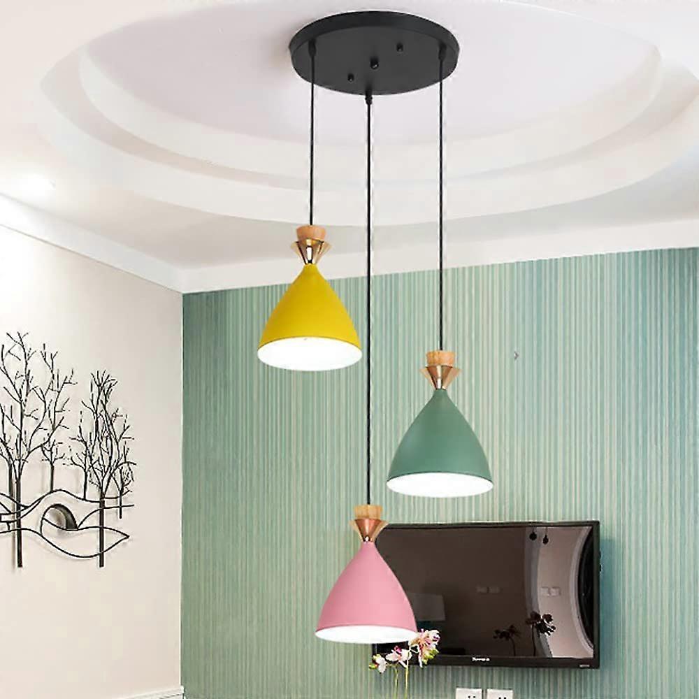 3 Light Modern Pendant Light Fixtures for Kitchen Island with Adjustable Cord and Wrought Iron Shade