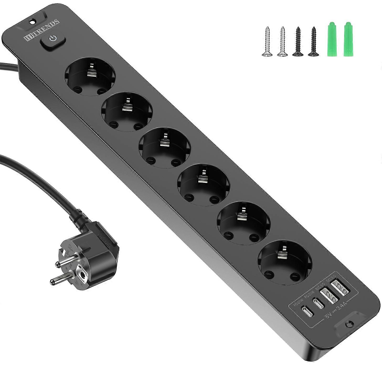 EU Desktop Recessed Outlet with USB, 6 Power socket with 2m Extension Cable, multiple plugs socket adapter for furniture home