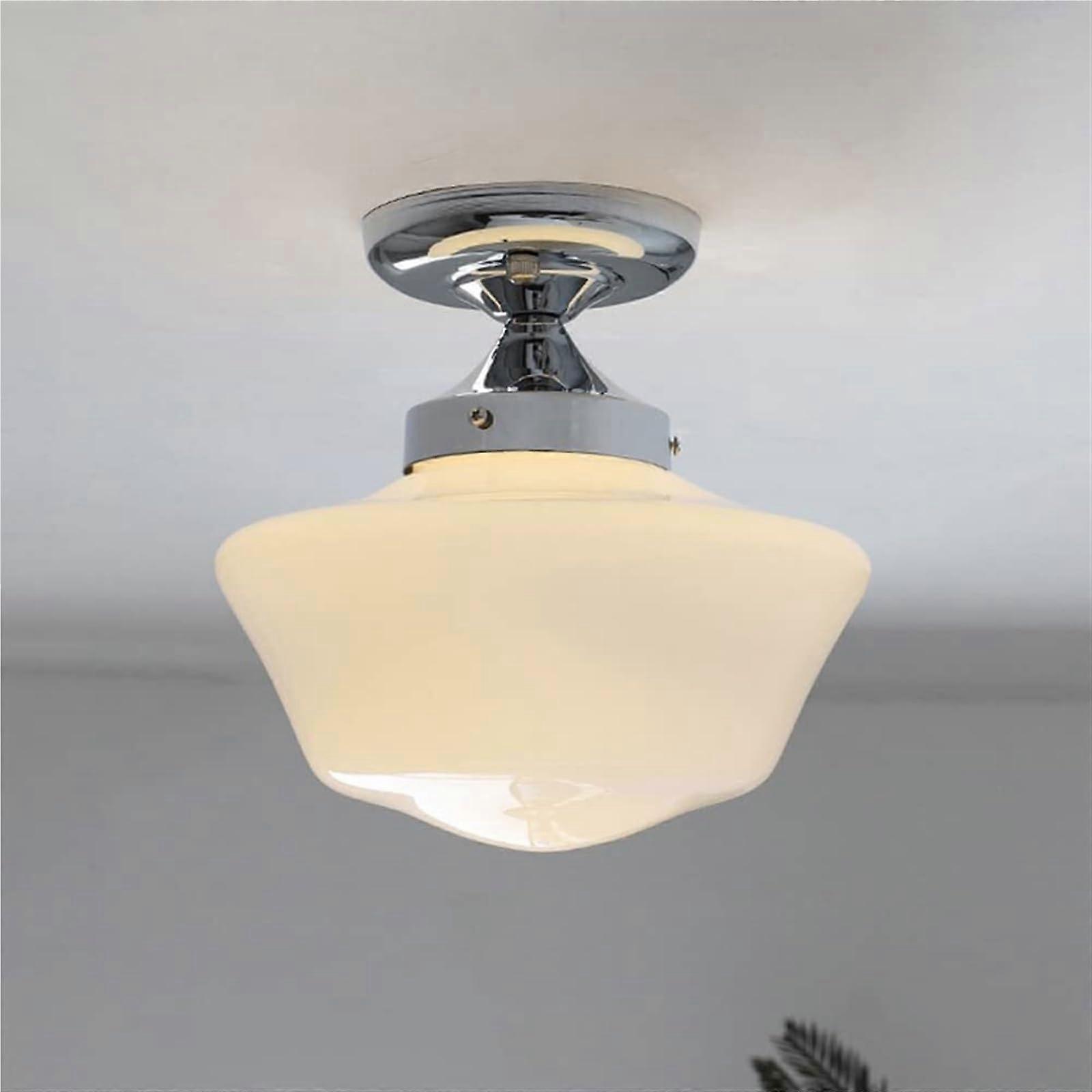 Modern Ceiling Light Fixture with Milky White Glass Shade, E27 Flush Mount, Energy Saving Design