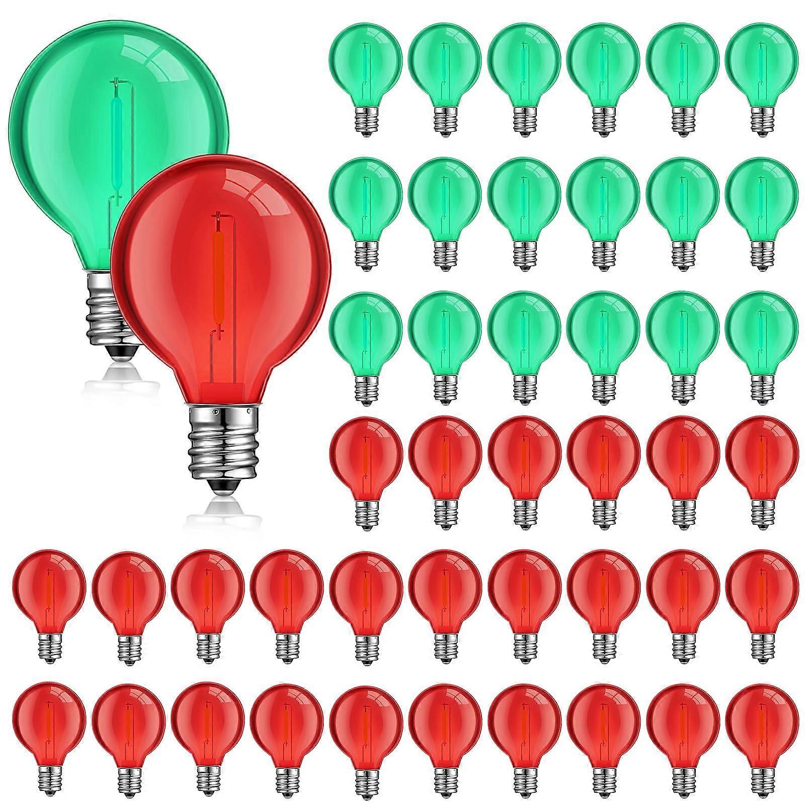 25 Pcs G40 LED Replacement Bulbs E12 Base Waterproof Globe String Light Bulbs Red and Green