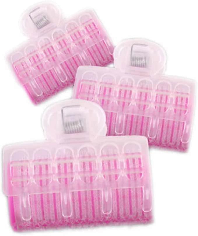 Hair Curlers 3Pack Large Pink SelfGrip Rollers with Clips for Heat Overnight Styling