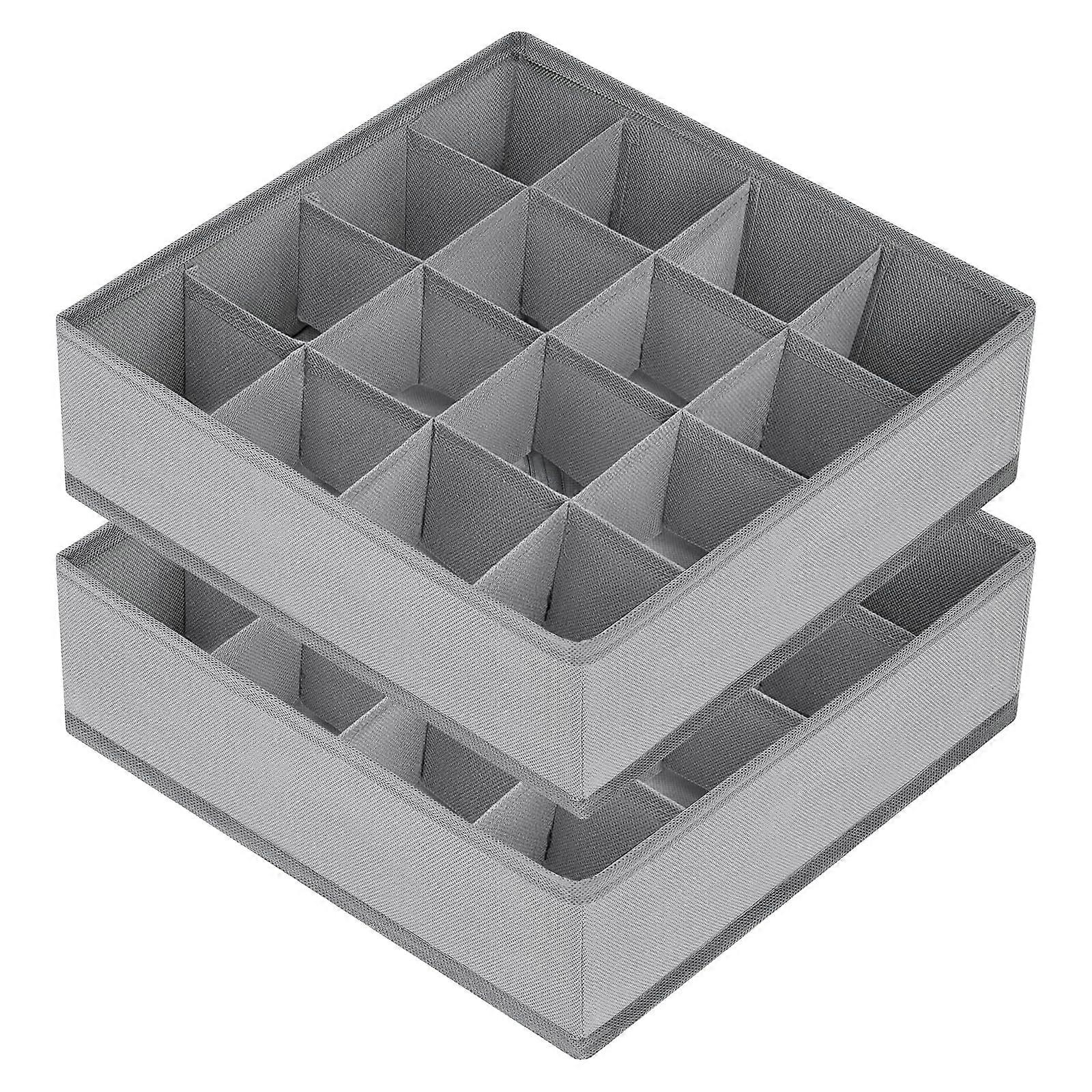 Drawer Organizers for Socks and Underwear, Closet Storage Dividers 24+16 Cell Foldable Grey Set of 2