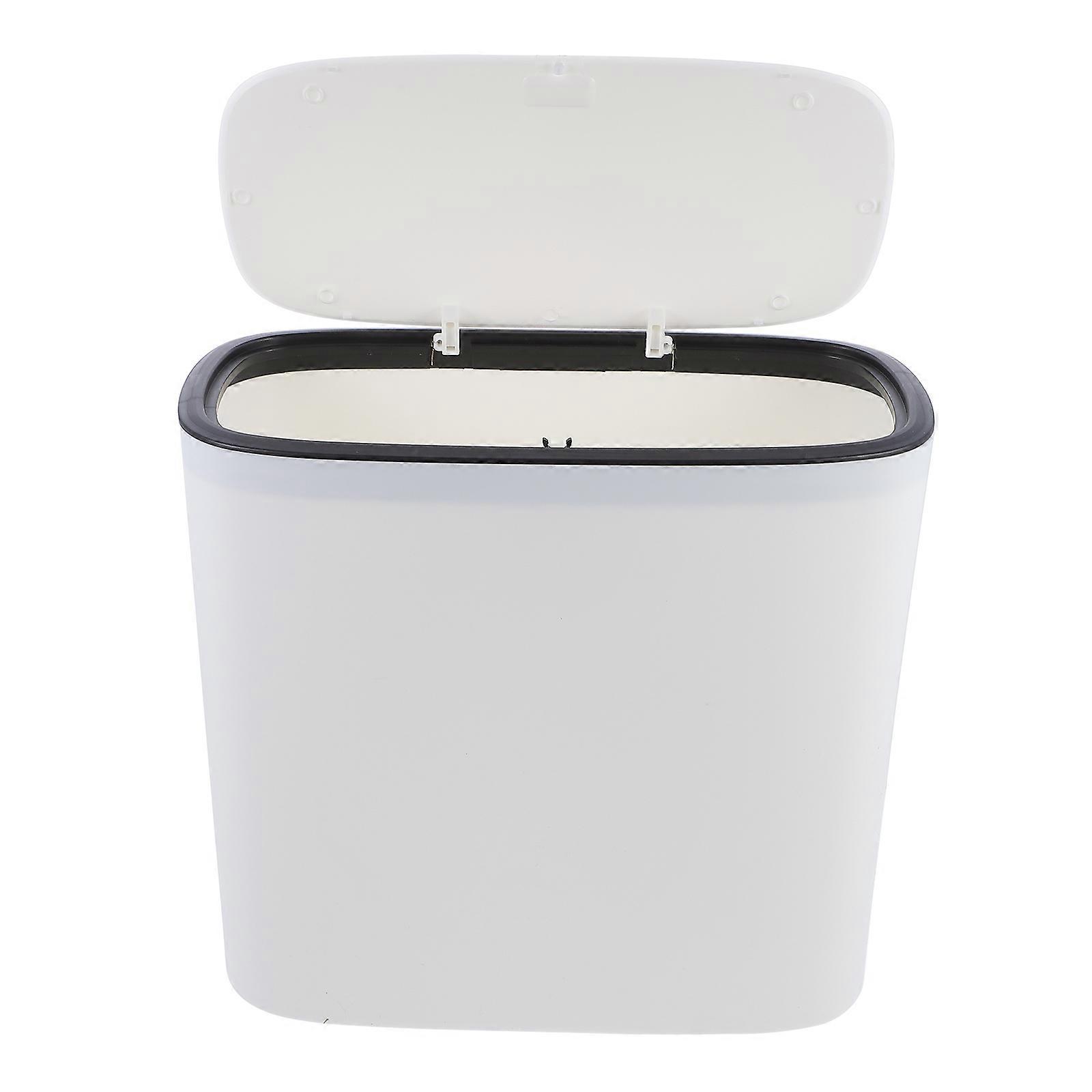 White Kitchen Waste Container Push-Type Trash Bin with Lid 2Pcs