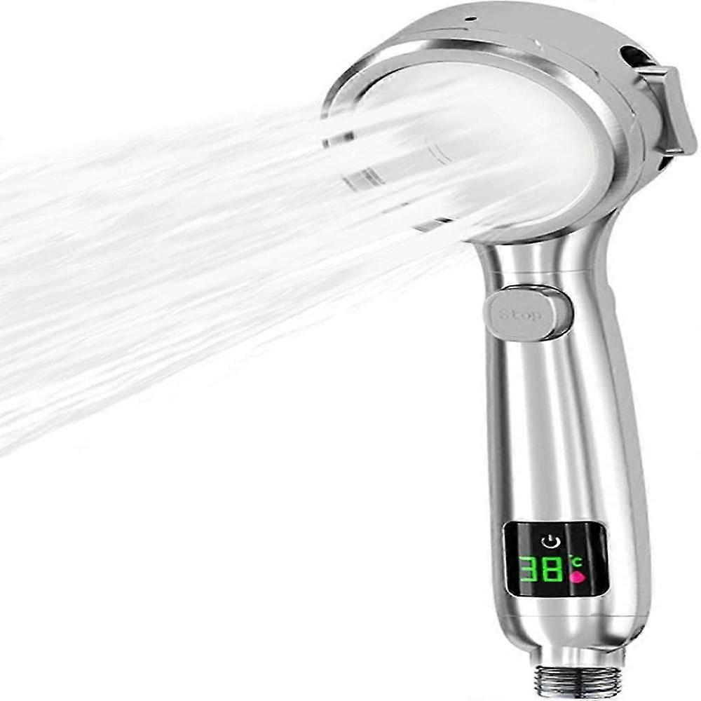 Handheld Shower Head with LED Temperature Display and 4 Spray Settings