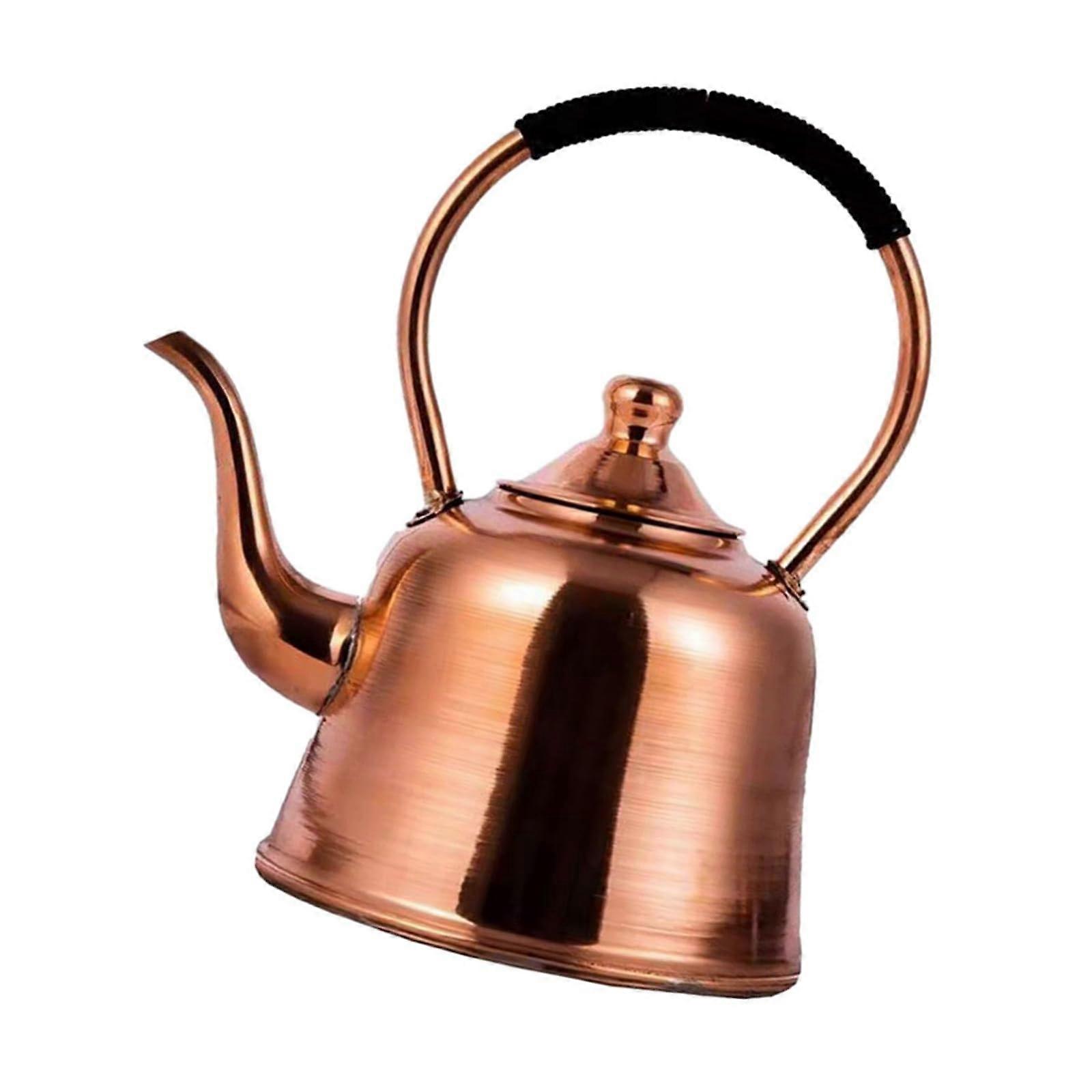 2L Copper Teapot with Heatproof Handle for Camping and Induction Cooker Tea Brewing