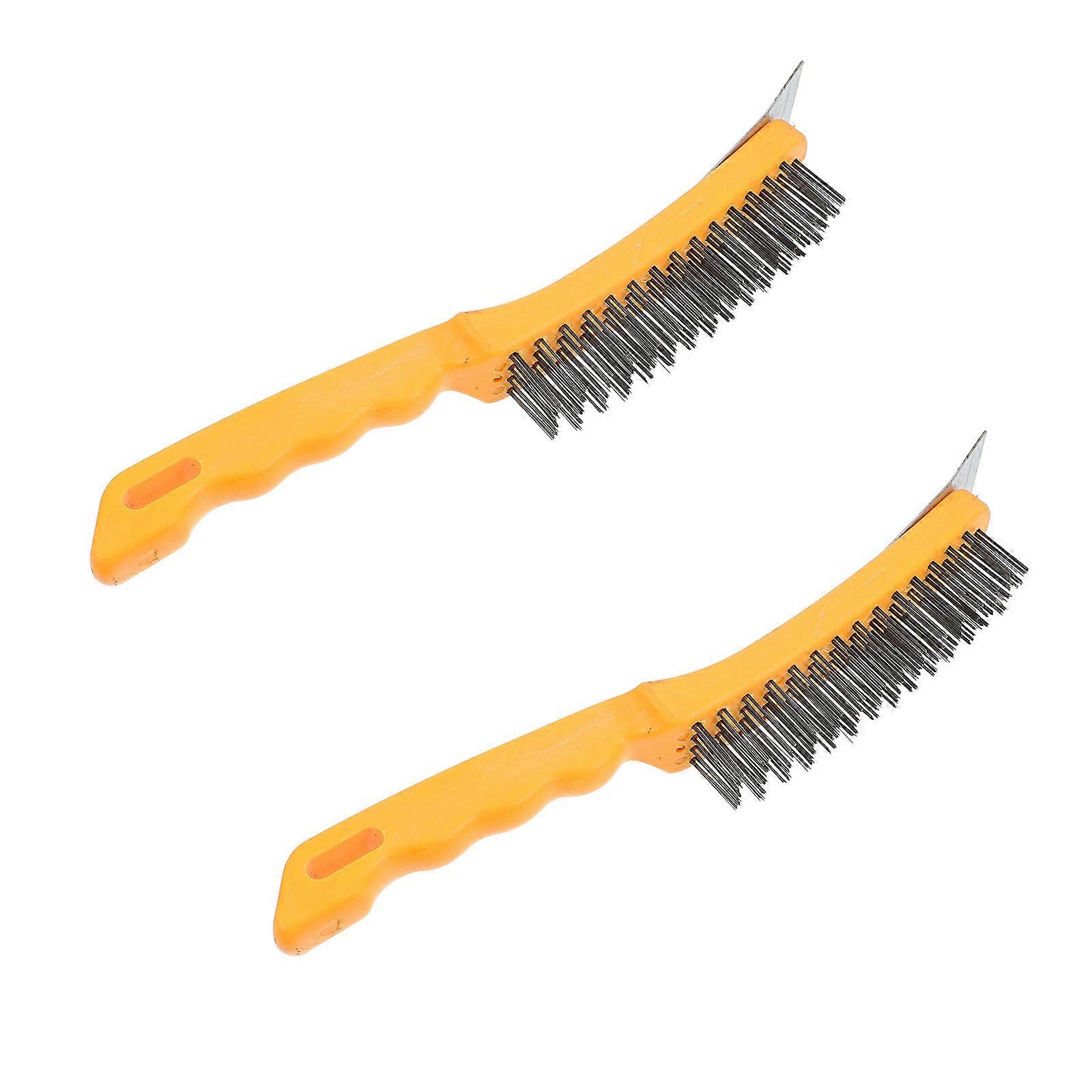 Wire Brush Tool for Rust Cleaning with Plastic Handle 2Pcs Set