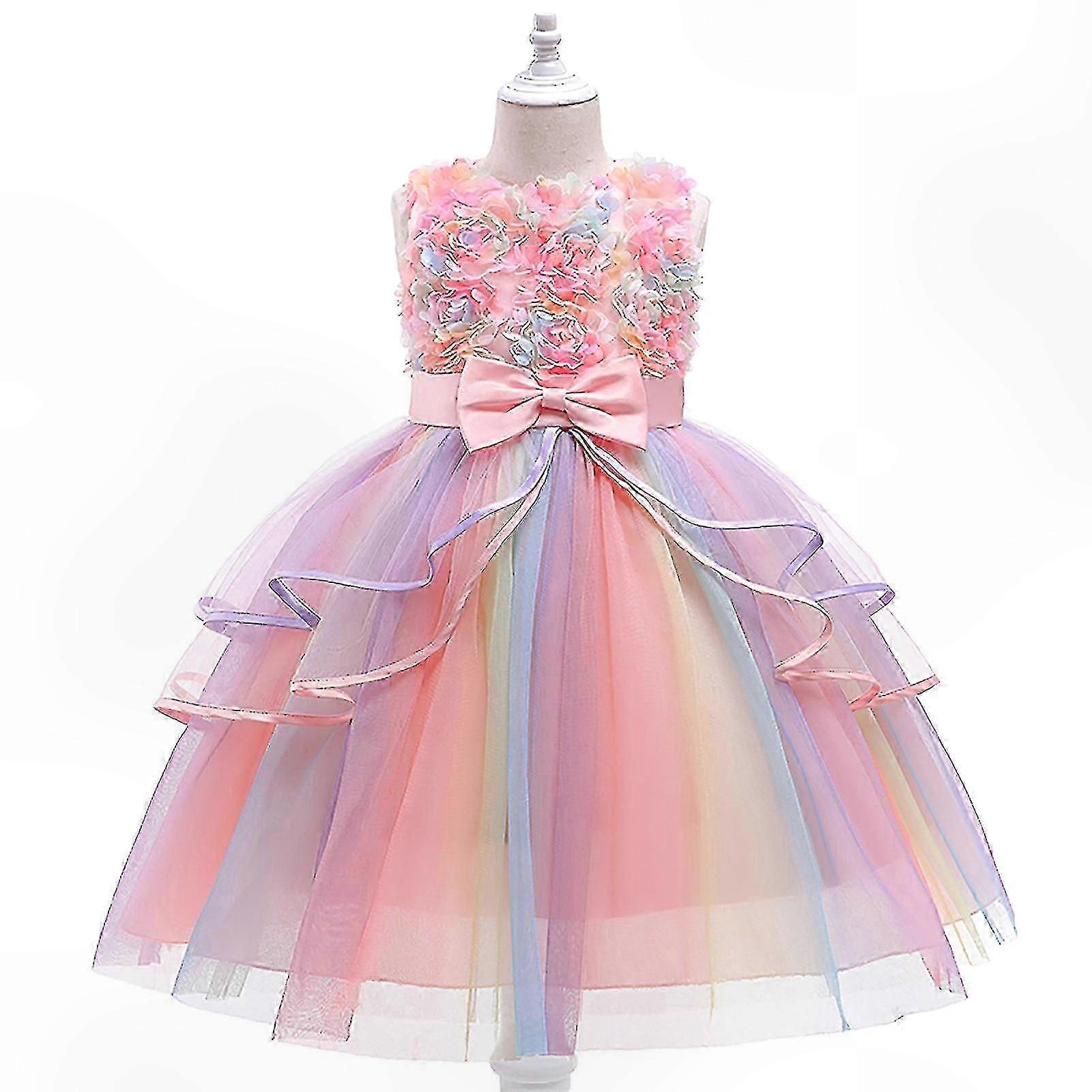 Regenbogenfarbenes Spitzen-Tüllkleid für Blumenfeste