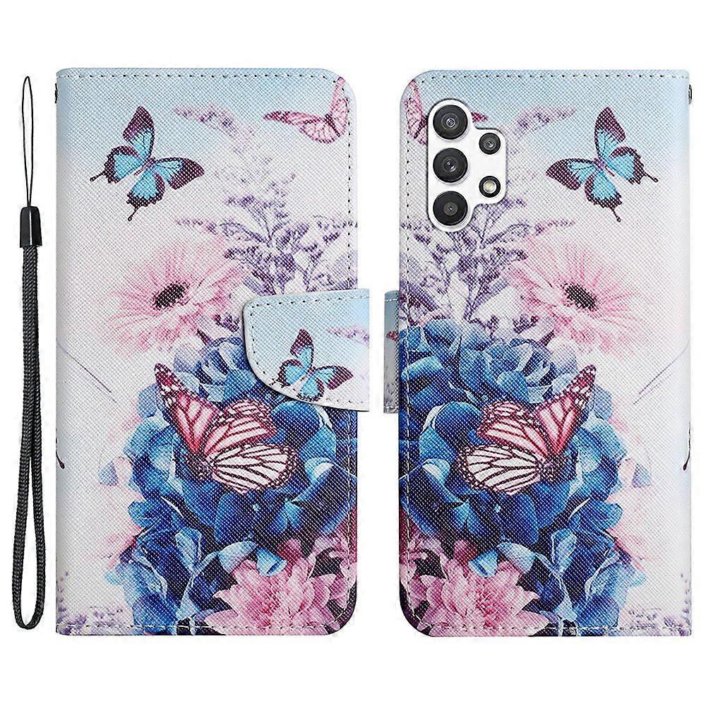 Pattern-Printing Cross Texture PU Leather Case for Samsung Galaxy A13 4G, Full Coverage Folio Flip W