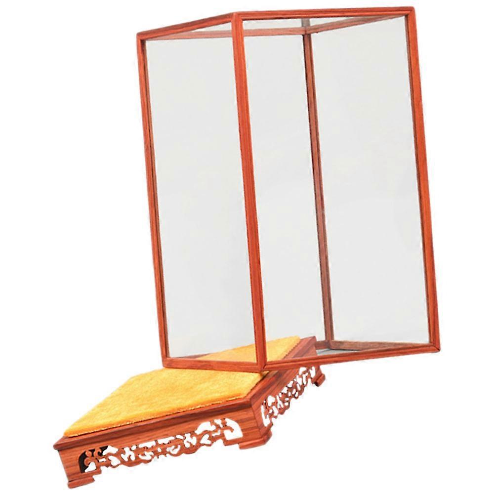 Solid Wood Model Display Stand for Office Decor Red Glass Storage 1Set