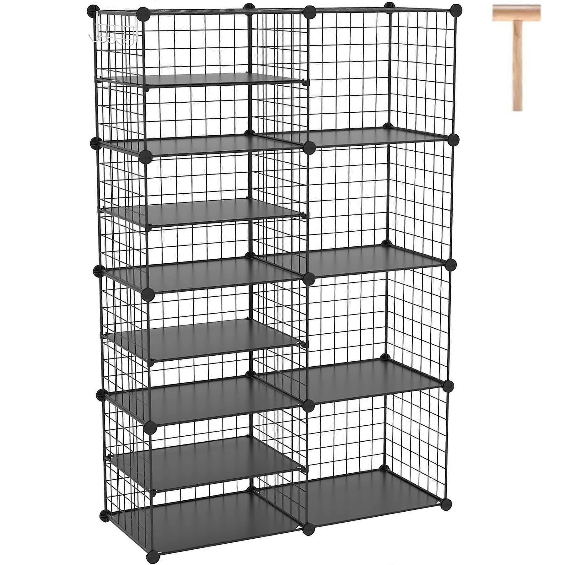 Wire Cube Storage Organizer with Layered Partitioned Design, Stackable Metal Shelves for Closet, Black 8 Cubes