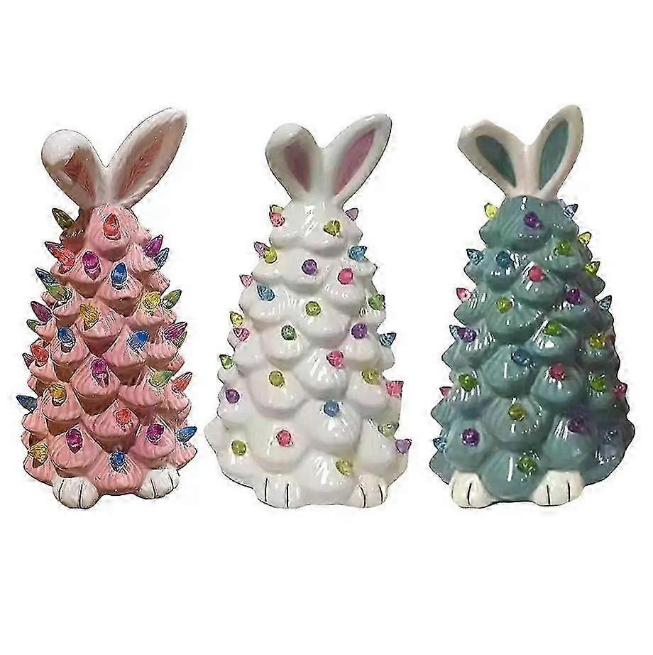 Easter Ceramic Tree with Bunny Ears, Battery Powered Light Up Tabletop Decoration, Pink