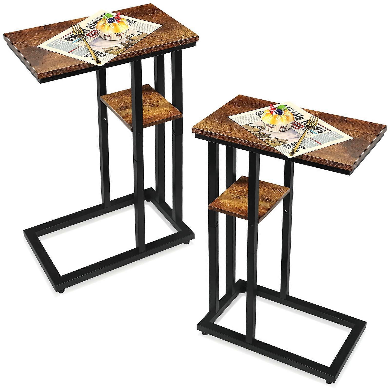 C Shaped Side Table Set of 2 Bamboo End Tables SpaceSaving Design Easy Slide Under Sofa or Bed