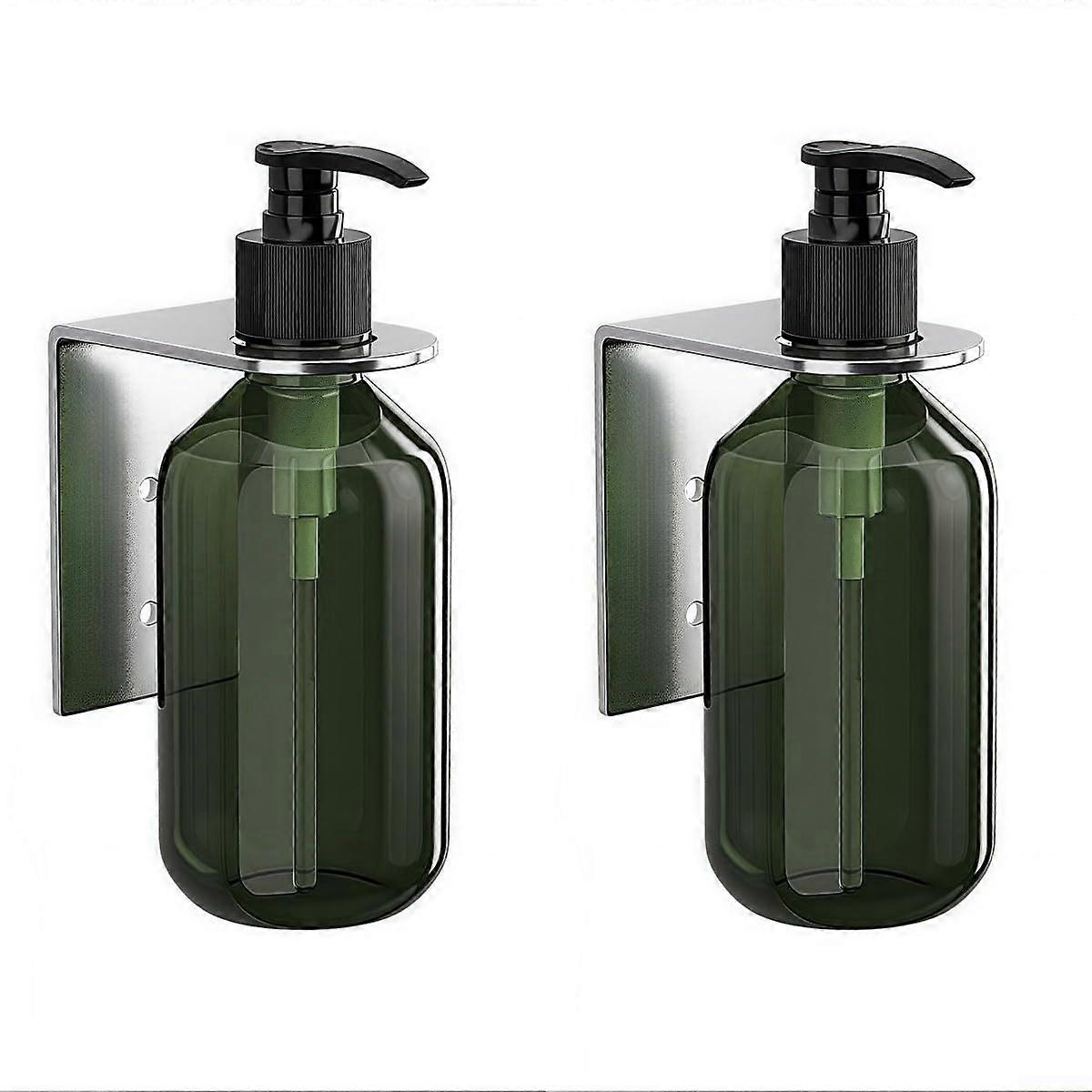 Silver 2 Pack Wall Mounted Soap Dispenser with Refillable Pump Bottles for Bathroom and Kitchen