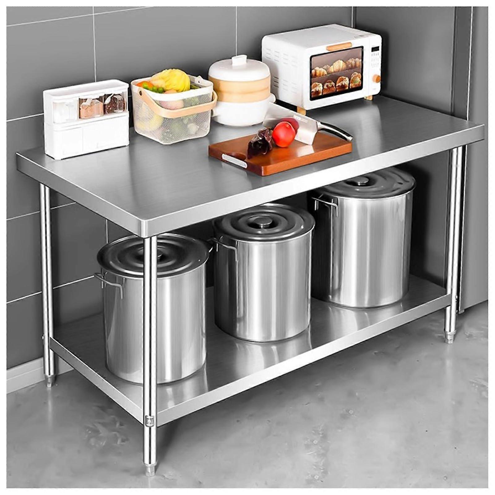 Heavy Duty Stainless Steel Workbench with Adjustable Shelves, Double Tier Prep Table for Kitchen