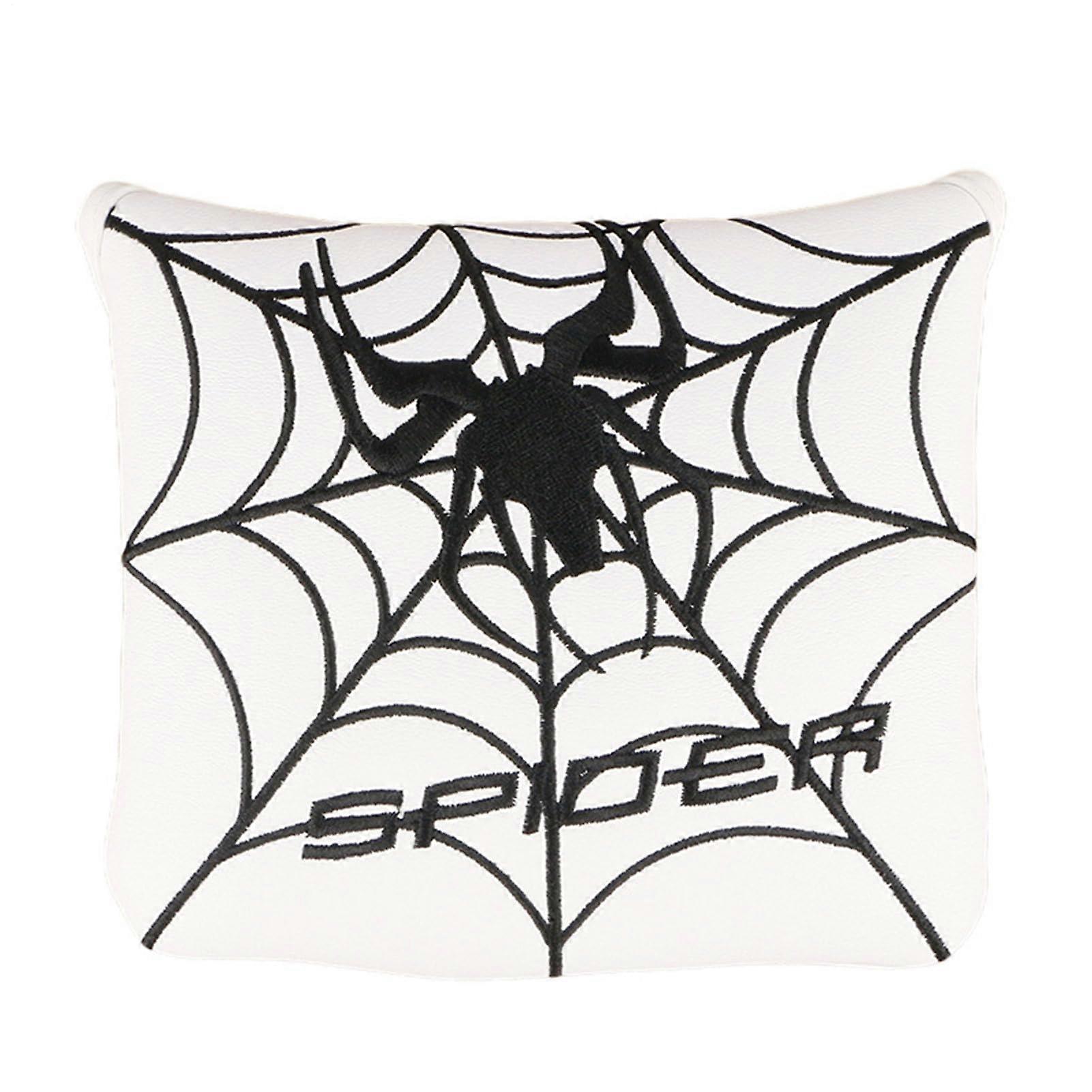 Mallet Putter Headcover with Magnetic Closure, Waterproof Durable Spider Design, Square White