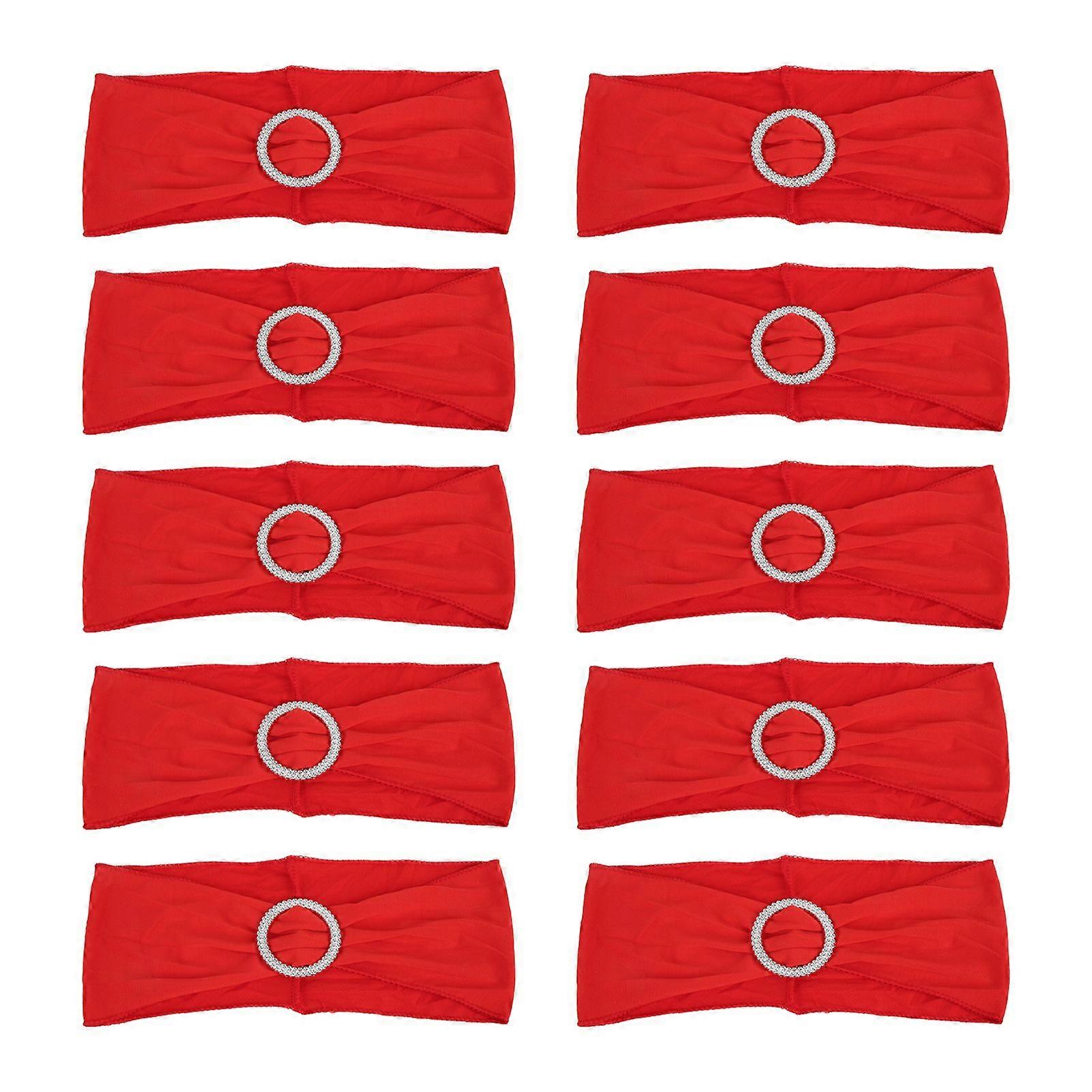 Pack of 10 red polyester chair sashes, elegant and durable.