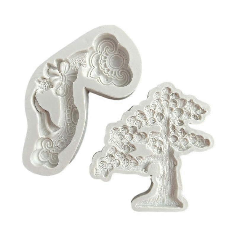 Silicone Fondant Mold Tree Shape Chocolate Baking and Cake Decorating Reusable Easy Clean 2pcs Grey