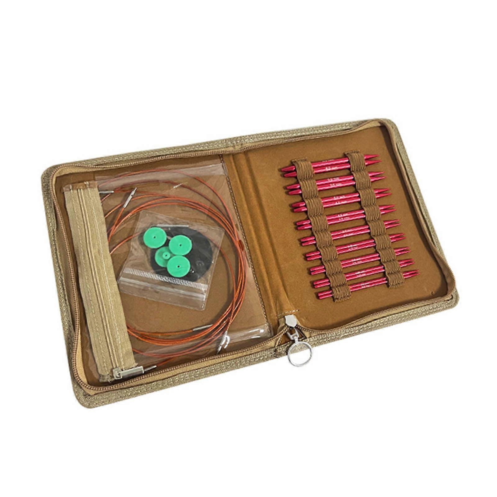 Aluminum Interchangeable Circular Knitting Needle Set with Multiple Sizes Leather Case Accessories