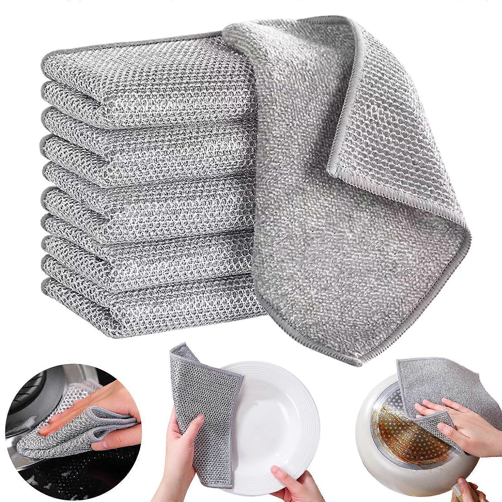 Steel Wire Cleaning Cloth Set, Double Layer Scratch Metal Dish Cloth for Kitchen, 10 Pack