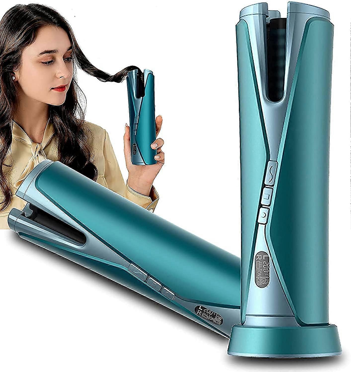 Cordless Automatic Hair Curler with LCD Display, Wireless Charging, Adjustable Heat for Beach Waves