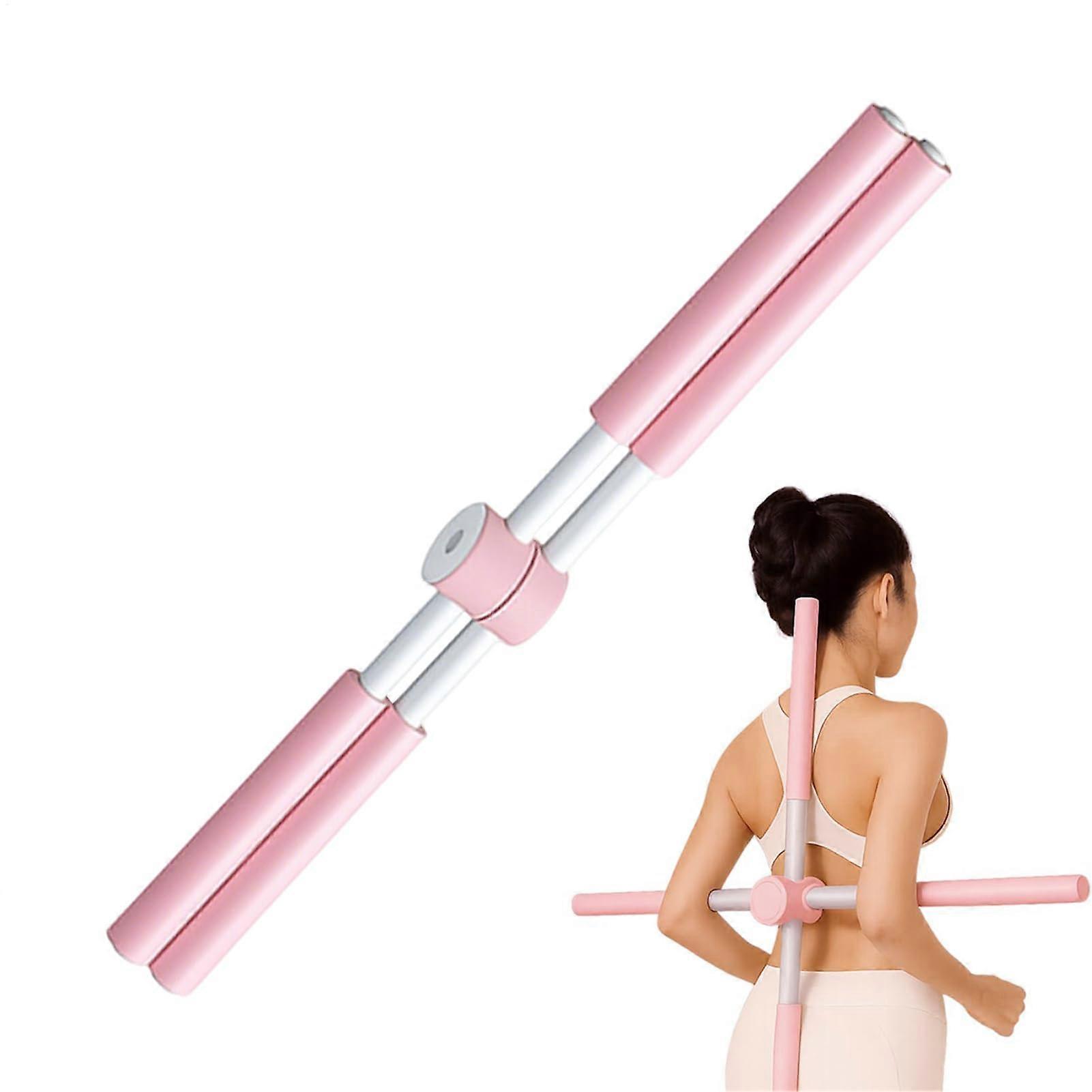 Posture Corrector Yoga Stick for Spinal Alignment and Shoulder Training, DualLength Pink Bar