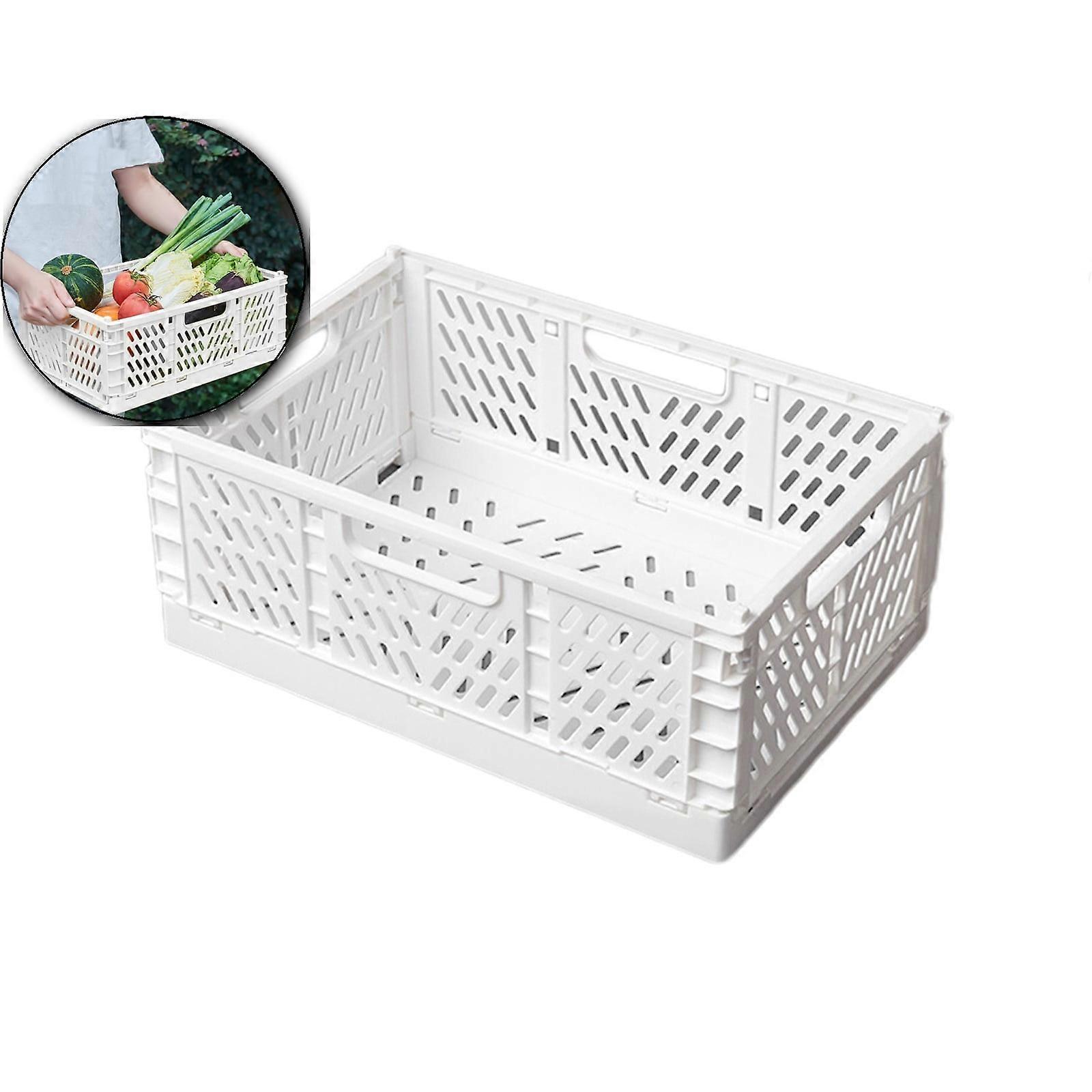 Plastic Collapsible Crate, Stackable Folding Storage Crate for Organization for Adults, Foldable Plastic Crate(White)