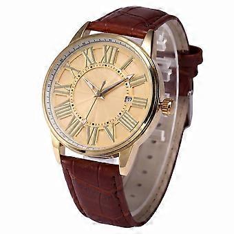 Men Mechanical Watch Automatic Wrist Function Brown PU Band