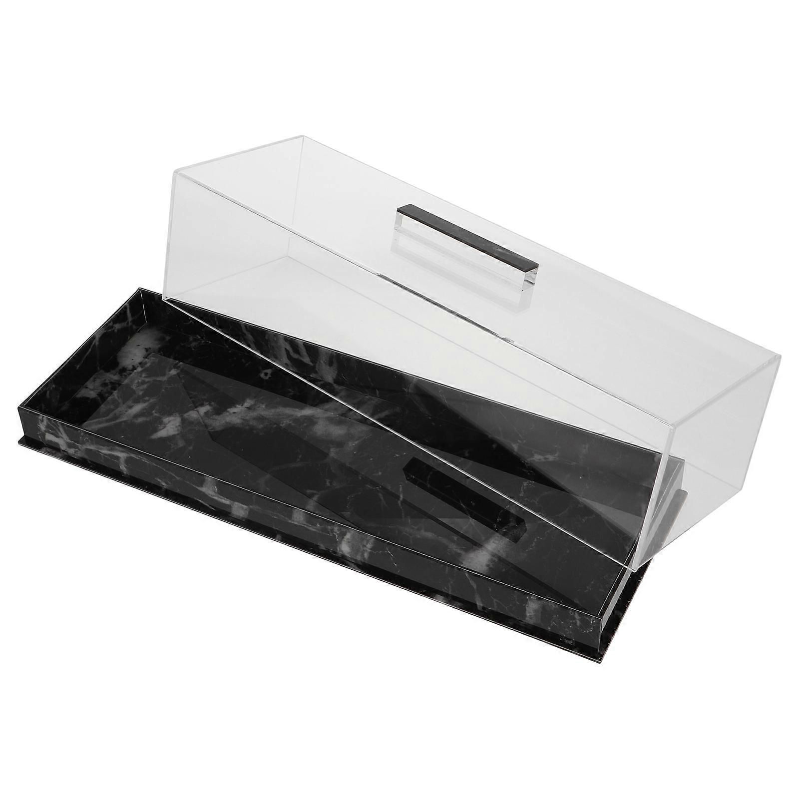 Rectangular Acrylic Cake Holder with Lid for Kitchen Use Black Marble