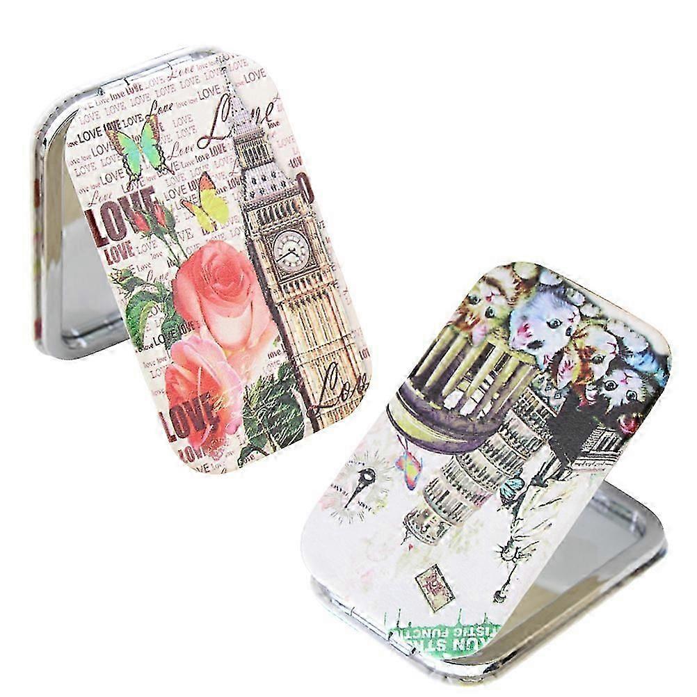 Double Side Mirror Rectangular Foldable Makeup Mirror for Makeup Use 2Pcs