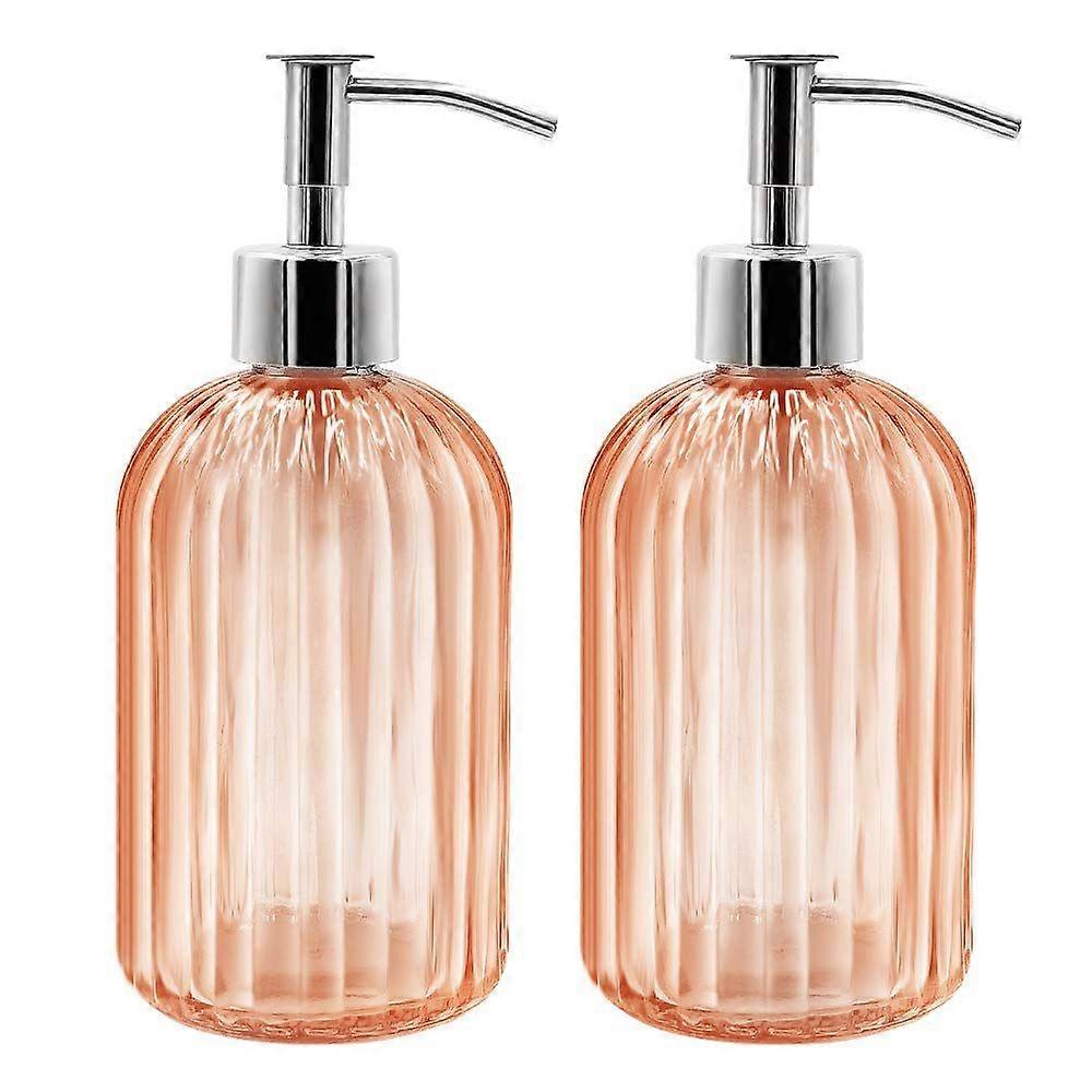 2-pack glastvåldispenserflaska med pump, för badrum (bärnsten)