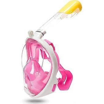 Máscara de mergulho facial completa Dww (rosa - P/M) com sistema de respiração avançado e tecnologia antiembaçante, máscara dobrável com suporte de câmera removível, adulto/criança