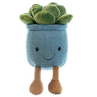 Cartoon Succulent Plush Toy Doll Soft Stuffed Plant Plushie with Smiling Face and Legs, Decorative Green Fabric Plush Doll for Home Table Display or C