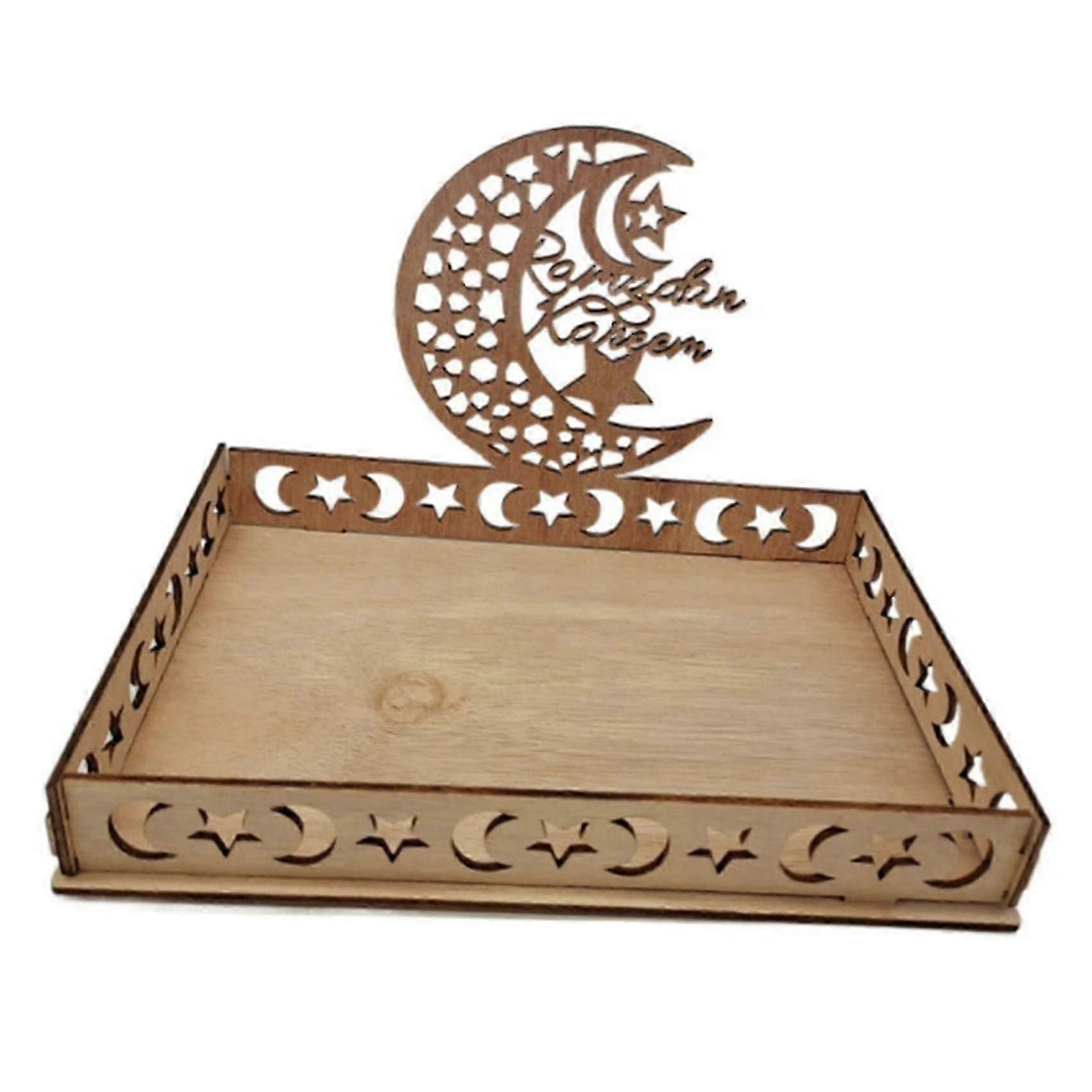 Wooden Ramadan Serving Plate - Eid Mubarak Decor