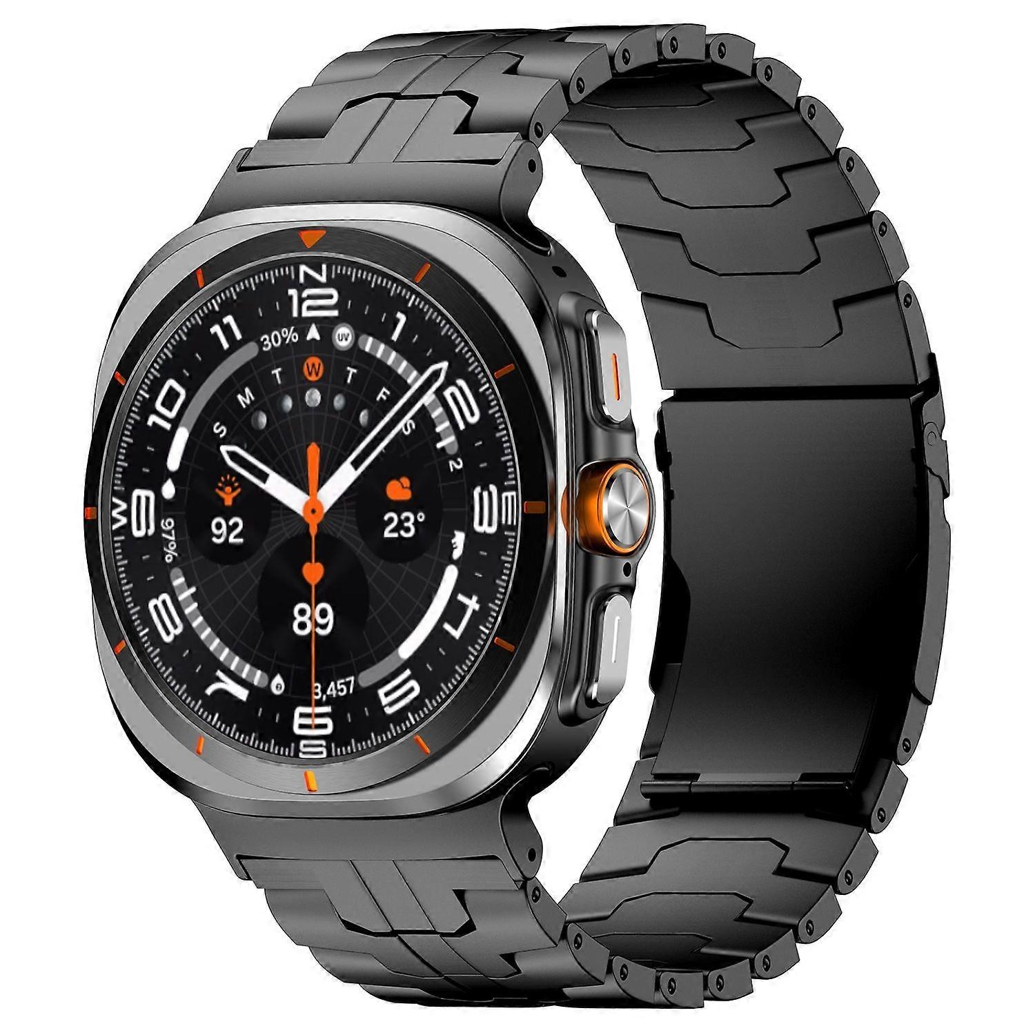 For Samsung Galaxy Watch Ultra 47mm Three Bead Titanium Alloy Replacement Smart Watch Arm Band Black