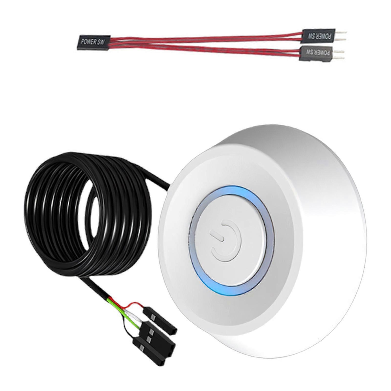 External PC Start Button Cable with Round Press Button for Under Desk Computer Access and Routine Computer Use  White