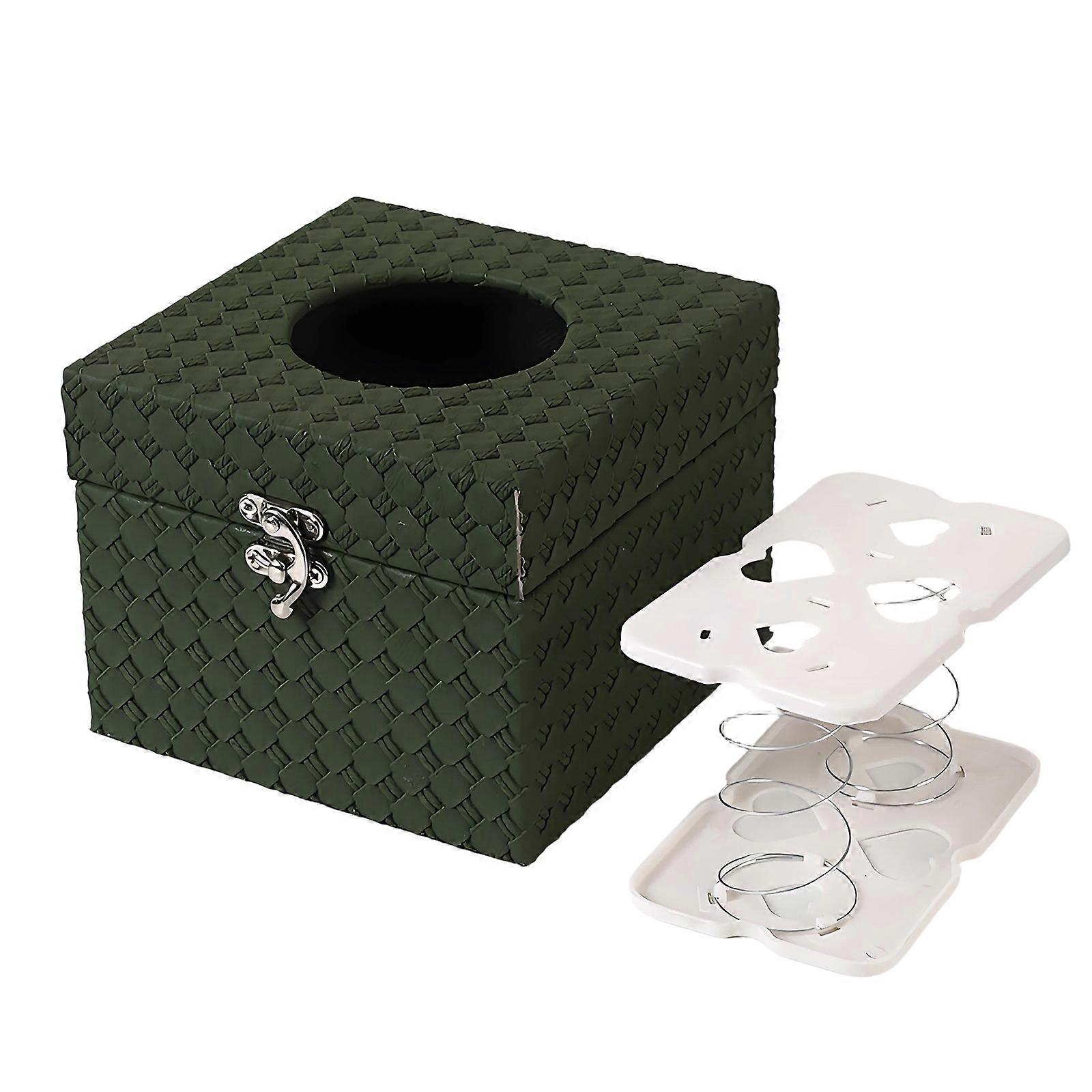 Decorative Tissue Box Cover with Structured Square Shape and Easy Pull Opening for Dining Table, Side Table, Office Desk  Green