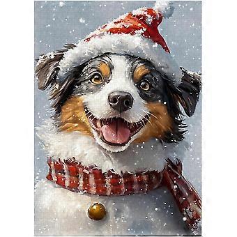 Quebra-cabeça de boneco de neve com pastor australiano - Diversão de inverno para famílias que amam animais de estimação no Natal SQZ796