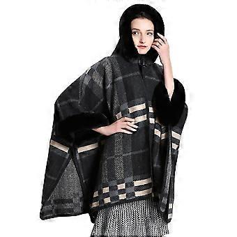 Châles chauds noirs avec fausse fourrure garniture Cardigan ample avec motif à carreaux pour dame