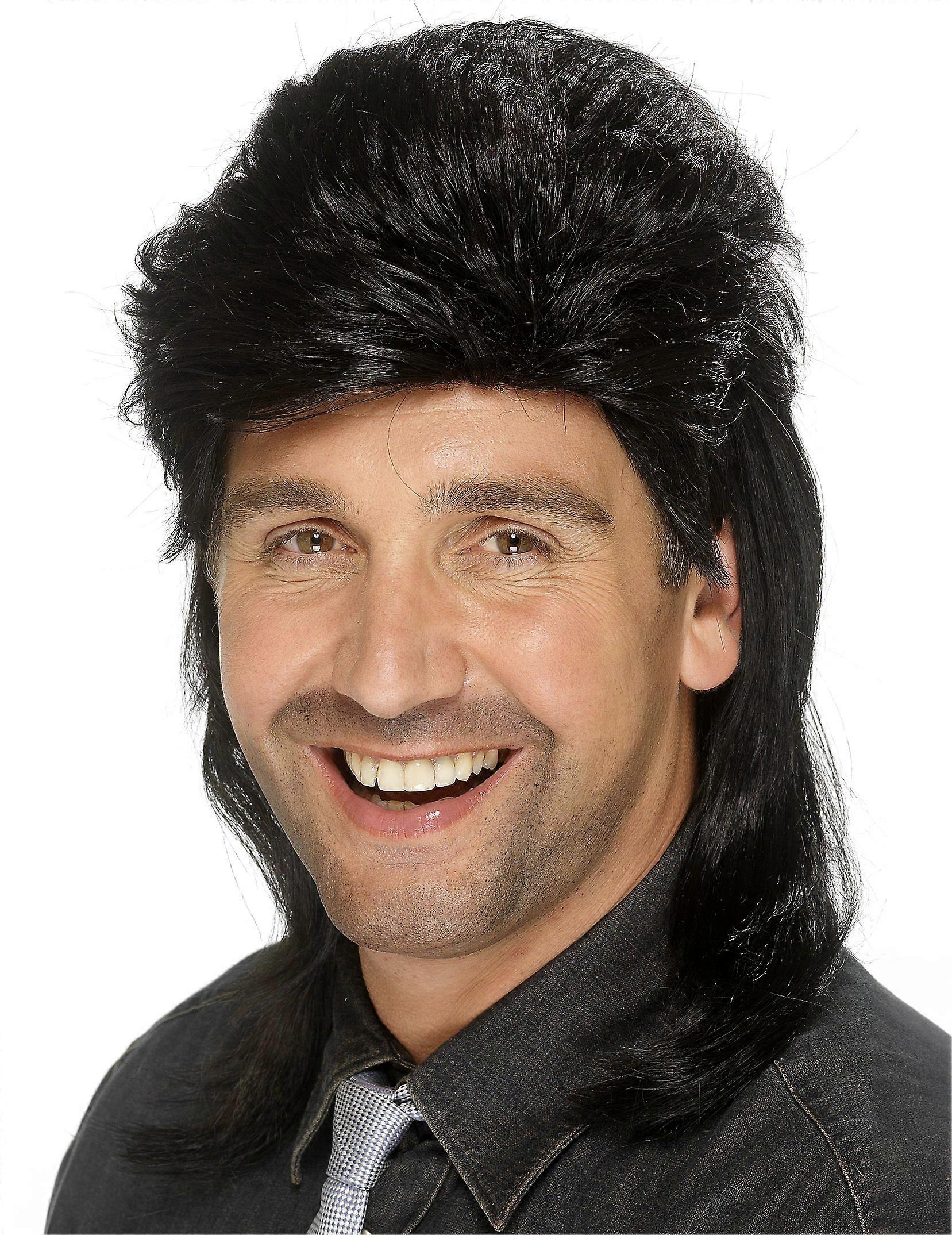 Black mullet wig for men