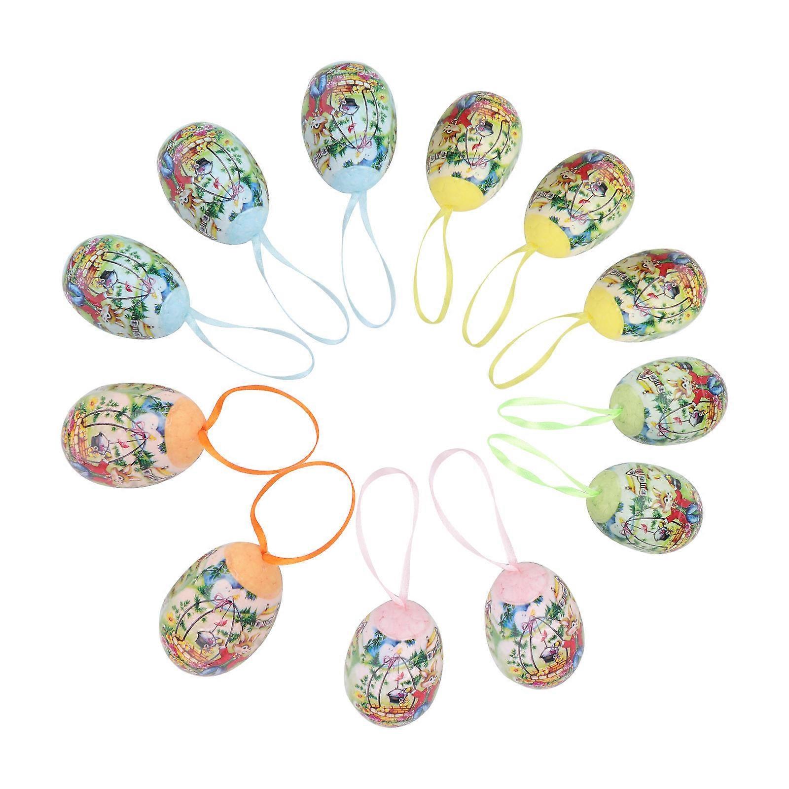 Hand-Painted Easter Egg Toy for Decoration 12Pcs Colorful Set
