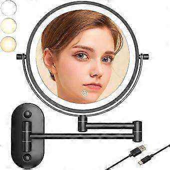 Wall-mounted cosmetic mirror with 10X magnification - LED lighting - Wall-mounted makeup mirror with adjustable lighting - 3 colors - Black