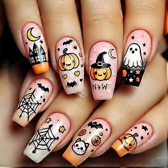 Pink Ombre Coffin Halloween Press on Nails-69