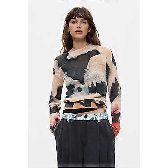 Desigual Splash Beige Fine Knit Tie Dye Sweater 26WWJF24