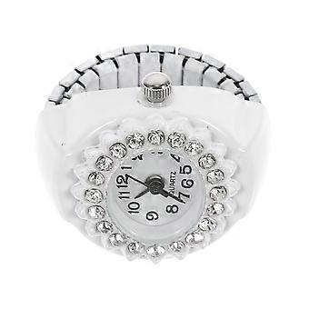 Reloj de mujer con detalles blancos y circonitas, pieza única, joyería de moda decorativa.